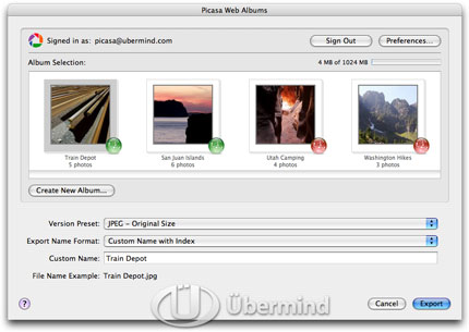 Aperture to Picasa Web Albums
