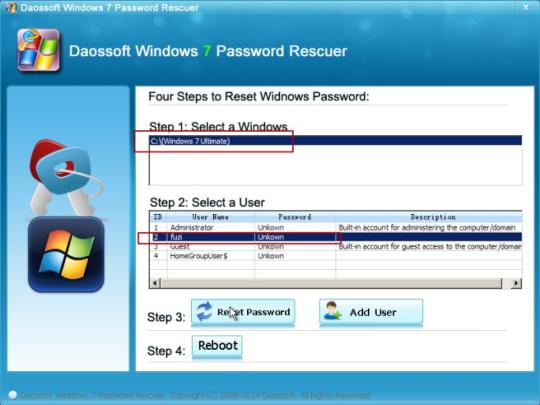 Daossoft Windows 7 Password Rescuer