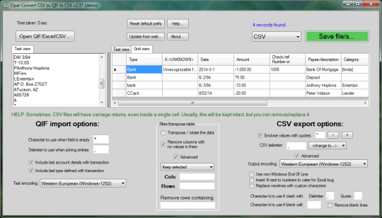 Opal-Convert CSV to QIF to CSV