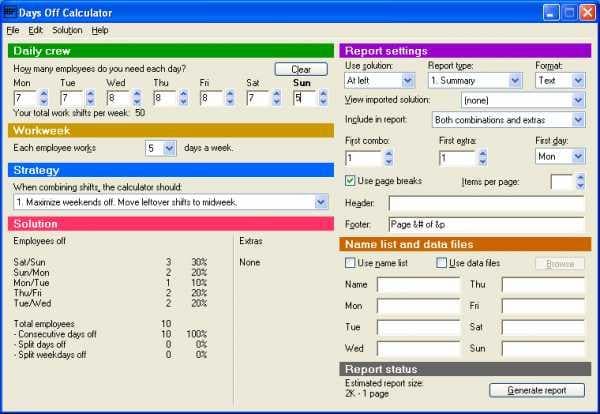 Days Off Calculator