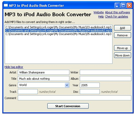 MP3 to iPod Audio Book Converter