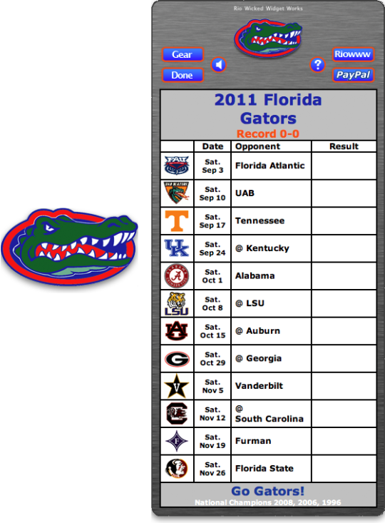 2011 Florida Gators Football Schedule Widget