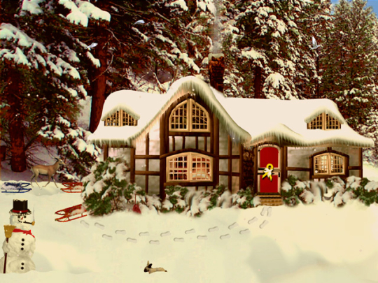 3D Snowy Woodland Cottage screensaver