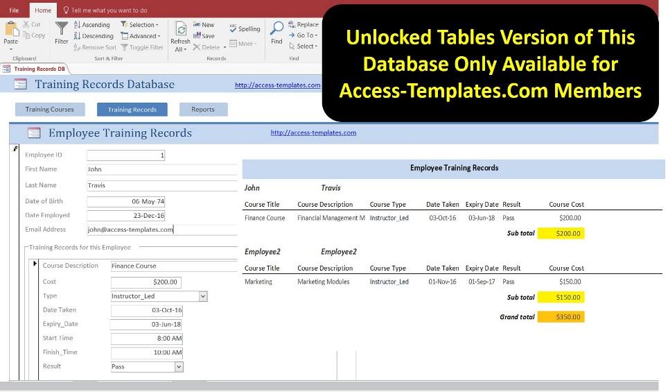 Access Database Employee Training Plan and Record Templates