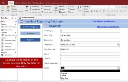 Access Database Incident Report Form Templates