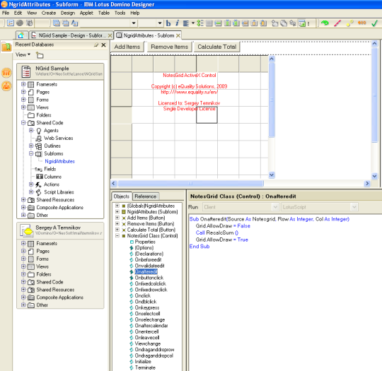ActiveX Grid Control for Lotus Notes