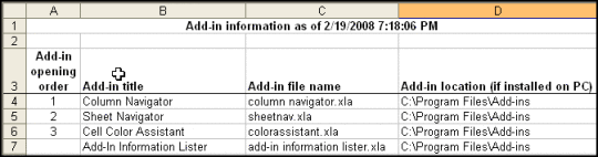 Add-in Information Lister