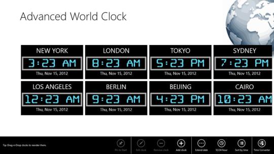 Advanced World Clock for Windows 8