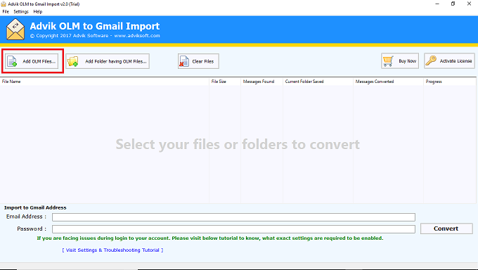 Advik OLM to Gmail Import