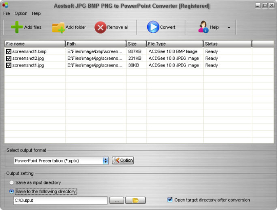 Aostsoft JPG BMP PNG to PowerPoint Converter