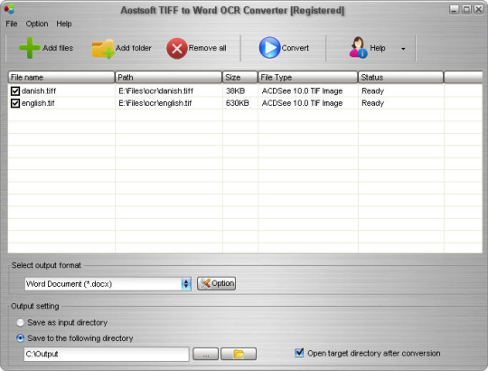 Aostsoft TIFF to Word OCR Converter