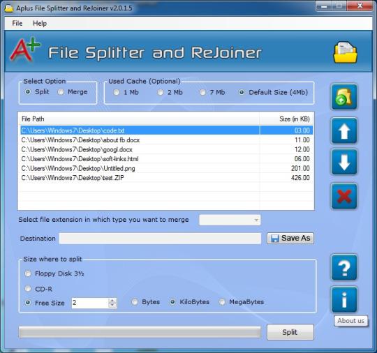 Aplus File Splitter and Rejoiner