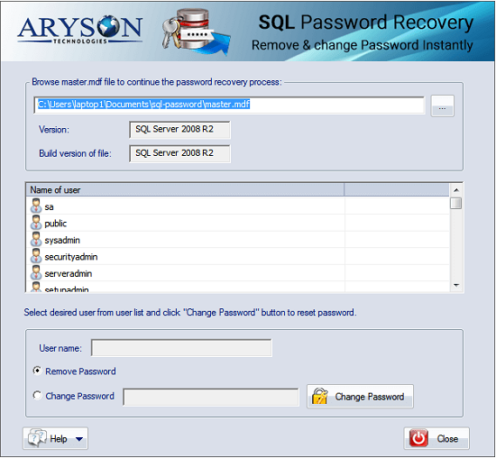 Aryson SQL Password Recovery