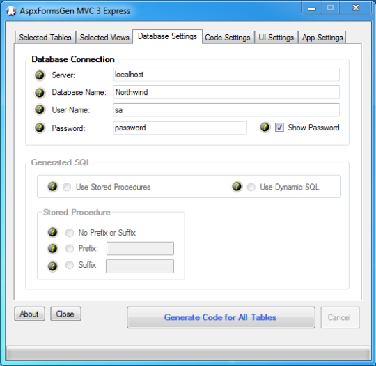 AspxFormsGen MVC 3 Express MVC Code Generator