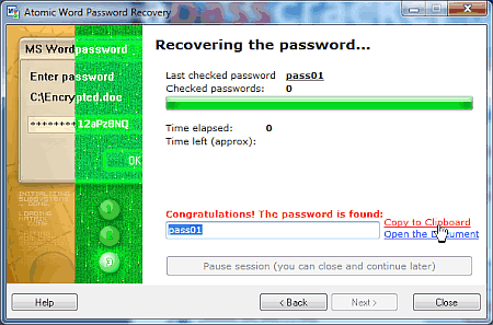Atomic Word Password Recovery