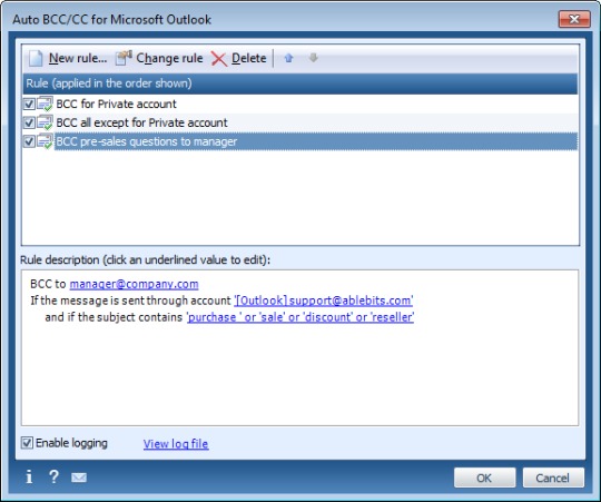 Auto BCC/CC for Microsoft Outlook
