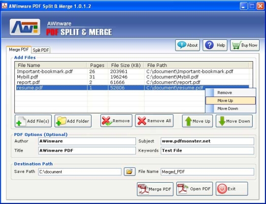AWinware PDF Splitter Merger Software