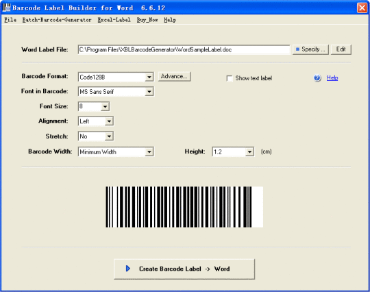 Barcode Label Builder for Word