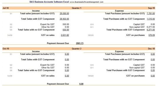 BAS Business Accounts Software Excel