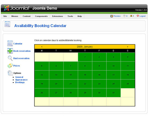 Booking Calendar Joomla