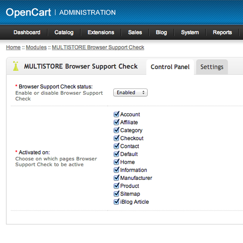 BrowserSupportCheck for OpenCart