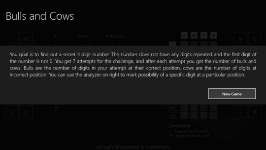 Bulls and Cows for Windows 8