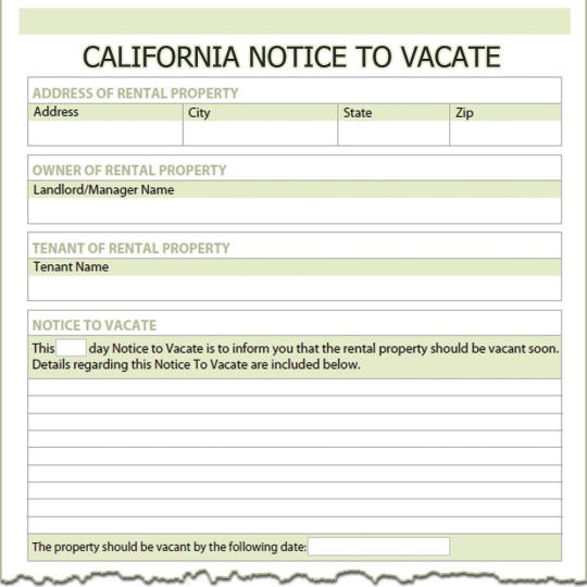 California Notice To Vacate