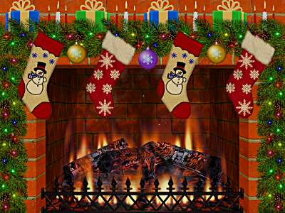 Christmas Decorated Fireplace Screen Saver