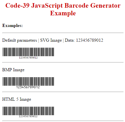 Code-39 JavaScript Barcode Generator