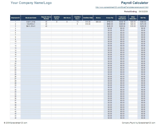 Company Employee Payroll List