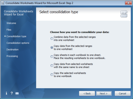 Consolidate Worksheets Wizard for Excel