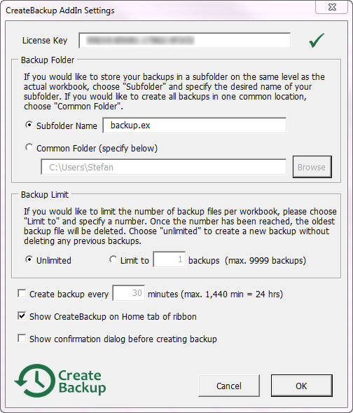 CreateBackup AddIn for Excel