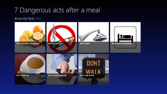 Dangerous acts after a meal for Windows 8