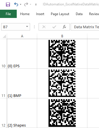 Data Matrix Native Microsoft Excel Barcode Generator