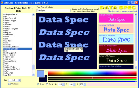 Data Spec's Font Selector