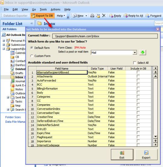Database Exporter for Outlook