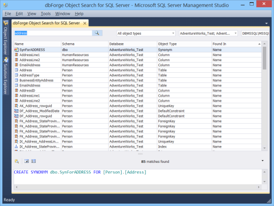 dbForge Object Search for SQL Server