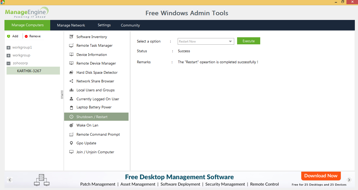 Desktop Central Free Windows Admin Tools