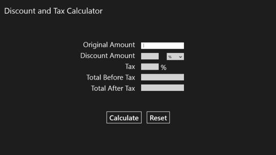 Discount and Tax Calculator for Windows 8