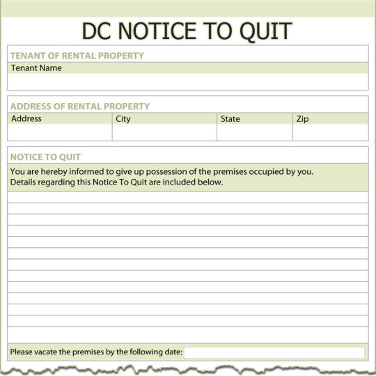 District of Columbia Notice To Quit