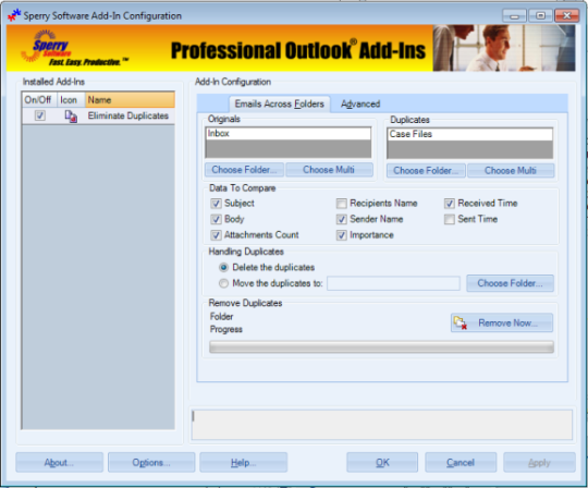 Duplicate Email Eliminator Across Folders for Outlook 2003/Outlook 2002/Outlook 2000