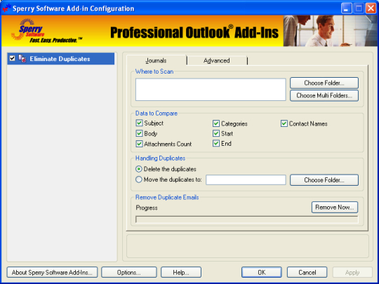 Duplicate Journals Eliminator for Outlook 2003/Outlook 2002/Outlook 2000