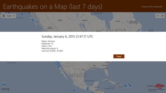 Earthquakes on a Map for Windows 8