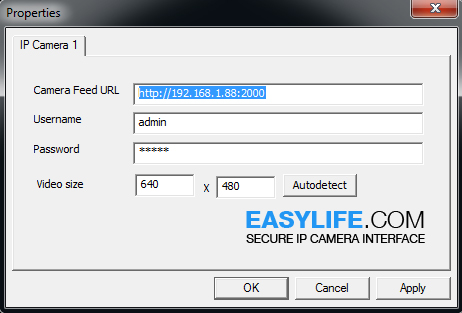 Easylife IP Camera Interface