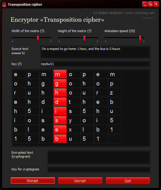 Encryptor Transposition Cipher