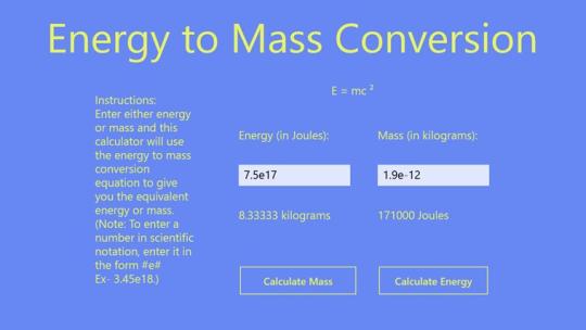 Energy to Mass Calculator for Windows 8