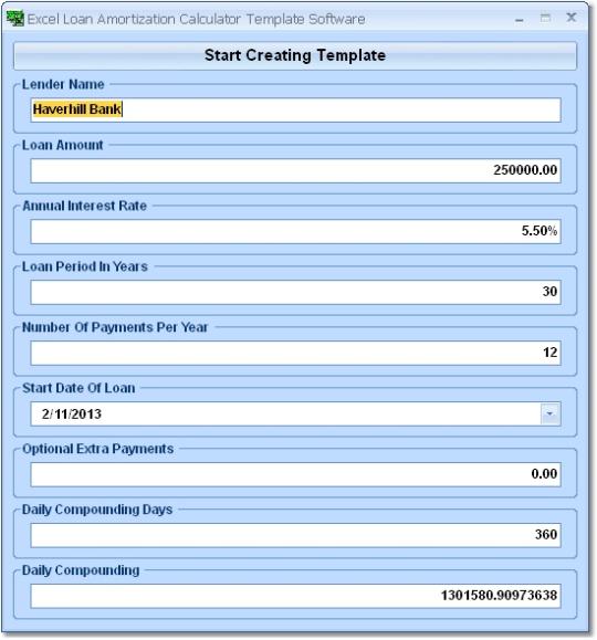 Excel Loan Amortization Calculator Template Software