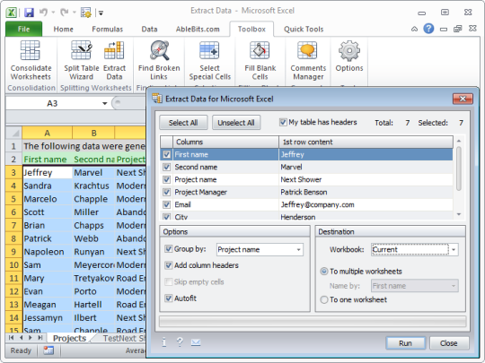 Extract Data for Microsoft Excel