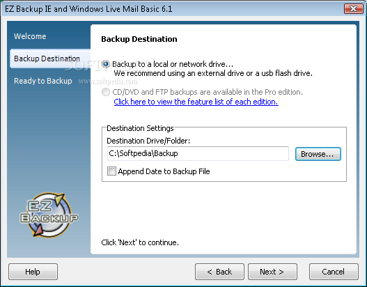 EZ Backup IE and Windows Live Mail Basic