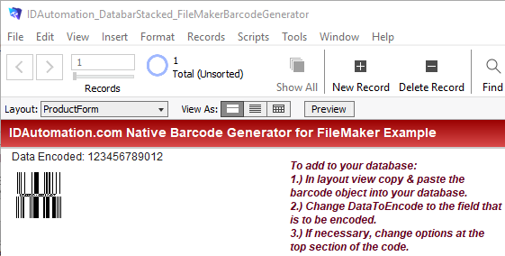 FileMaker Pro GS1 DataBar Generator